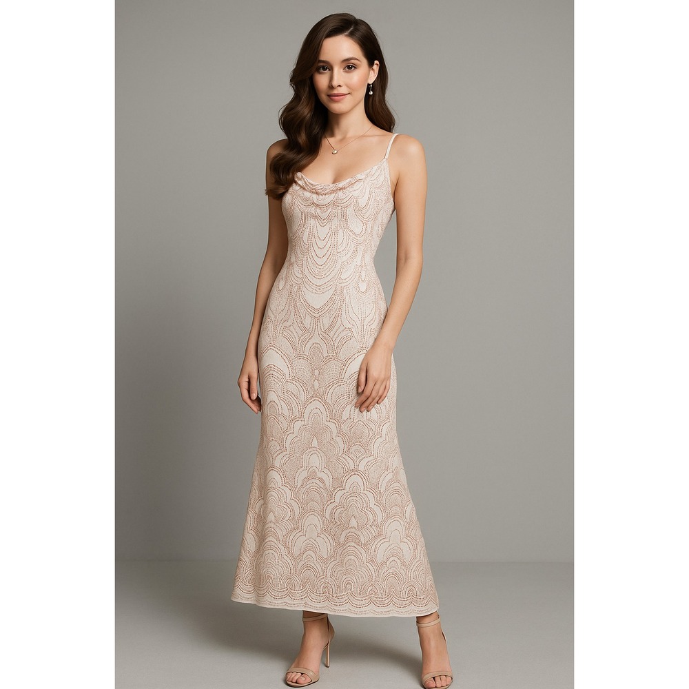 Y2K Jump Apparel Slip Dress Womens S Pink Cowl‎ Neck Glitter Maxi Glam Evening
